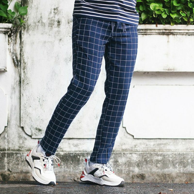 CELANA PANJANG TARTAN PRIA ANKLE PANTS MOTIF KOTAK2 WANITA BISA PAKAI SABUK