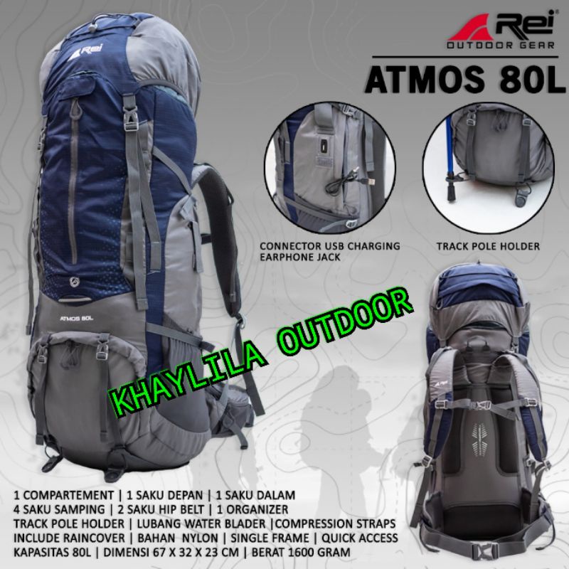 TAS RANSEL GUNUNG CARRIER AREI ATMOS 80 LITER ORIGINAL REI OUTDOOR HIKING
