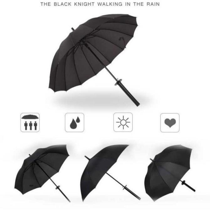 Hyukimi Payung Lipat Jumbo Payung Hitam Polos Golf Model Katana