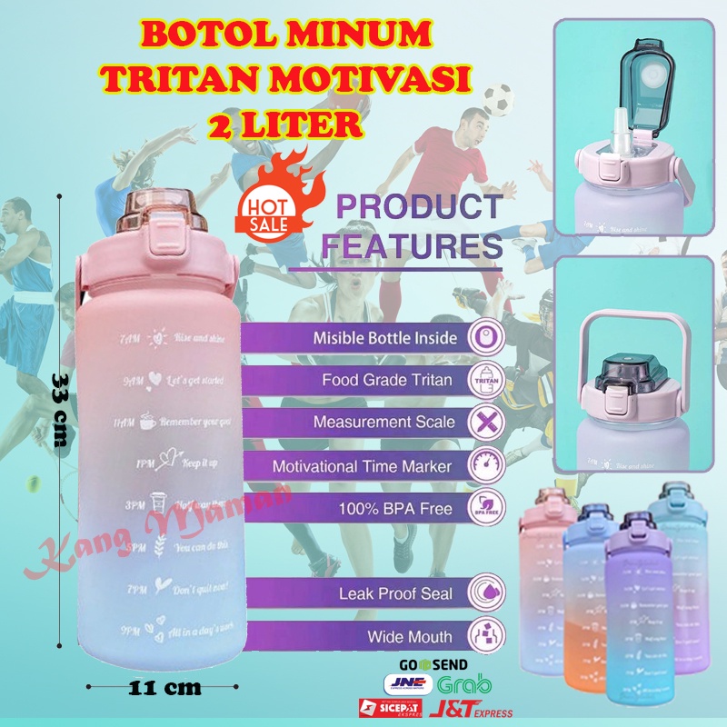 Botol Air Minum Korea Tritan Viral Motivasi Model Quifit Olah Raga 2 Liter Sport