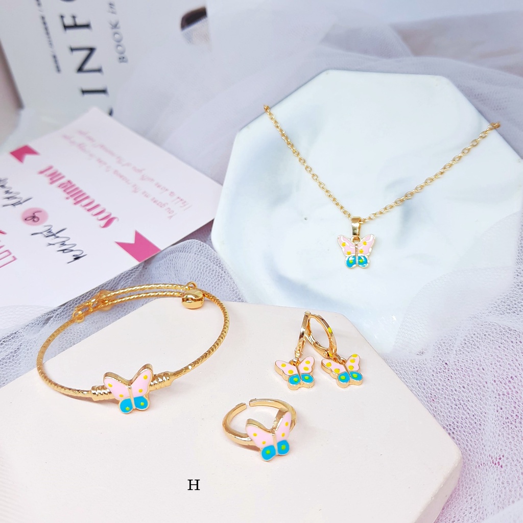 Set Perhiasan Anak Pink Kalung Anting Gelang Cincin - BS001