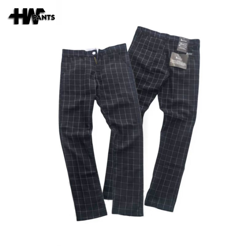 Celana Panjang Pria Tartan - Celana Kotak Kotak Pria Hitam Putih