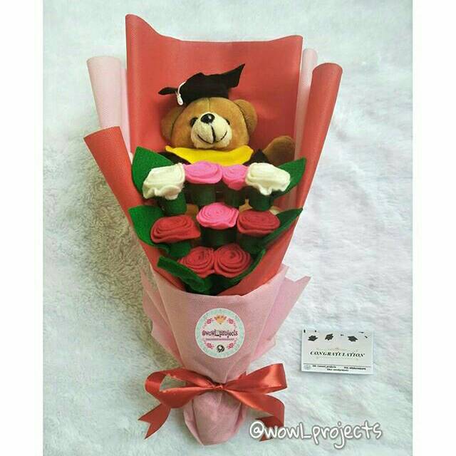 Buket Boneka Wisuda Murah/ Bouquet Boneka Beruang Wisuda / Boquet Flanel Wisuda Murah Semarang