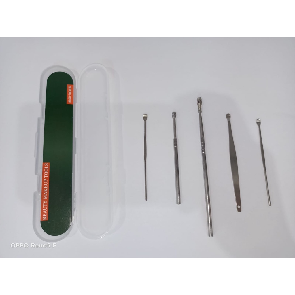 ALAT PEMBERSIH KOTORAN TELINGA KOREK KUPING STAINLESS EAR CLEANER KOTORAN SET ISI 5 ANTI KARAT WAX BESI