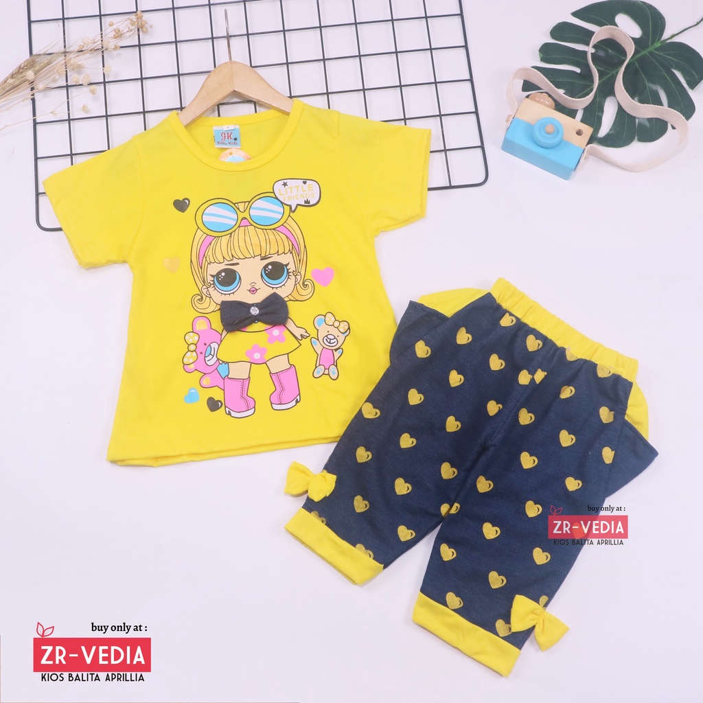 Setelan Lisa Uk 7-8 Tahun / Baju Anak Perempuan Celana Jogger Kaos Lengan Pendek Set Pakaian Cewek