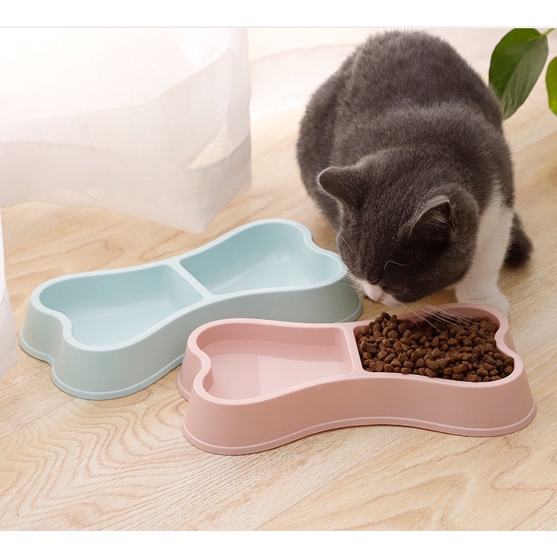 PH.Medan Tempat Makan Minum Double Bentuk Tulang Kucing Anjing Pet Bowl Bone