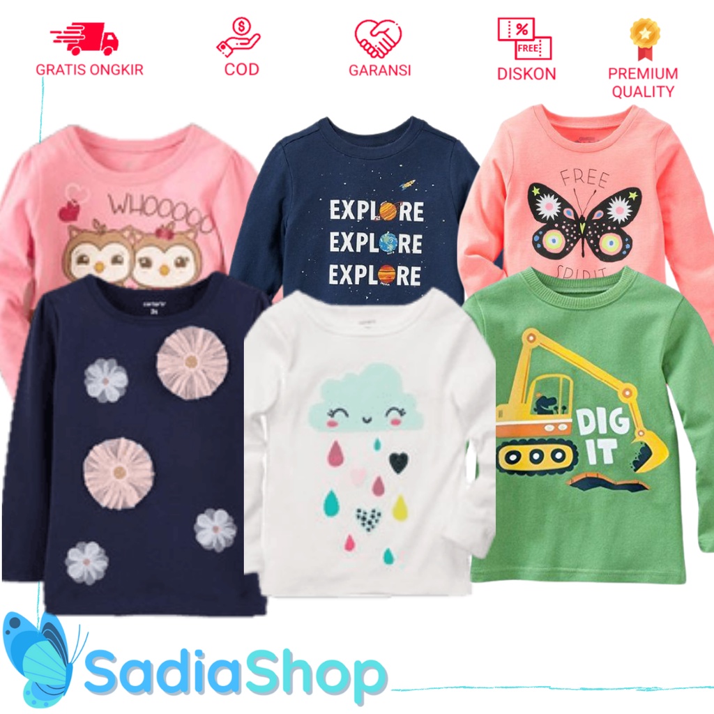 BABY VICTORY Kaos Anak Lengan Panjang Bahan Kaos Cotton 100% 1-4 Tahun Motif RANDOM