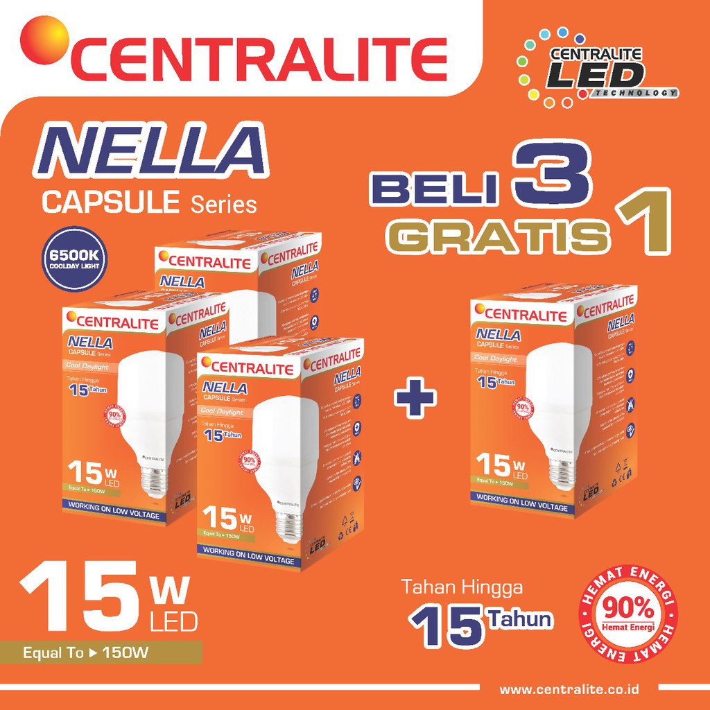 Paket 15W CD Putih Isi 4 Pcs CTL Nella Lampu Led Capsule 15W CD Putih / Paket Bundling Lampu Led