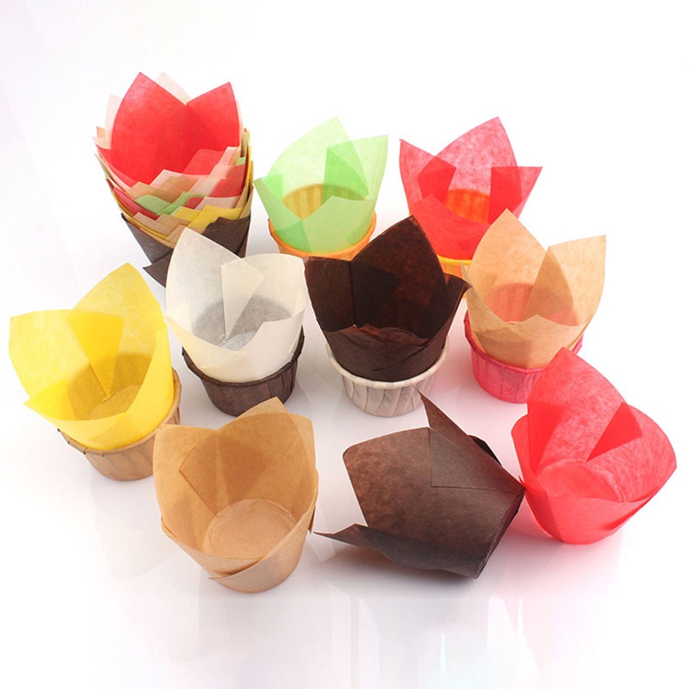 Baking Cups & Liners 50Pcs DIY Tulips Cupcake Liners Paper Cake Baking