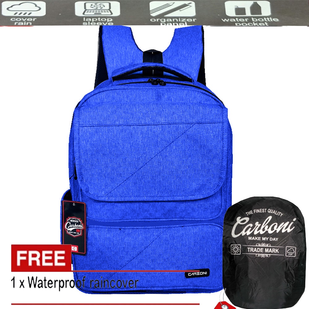 Carboni Fintage Tas Ransel Laptop 15 Inchi Mode Korean AA00026 17- BLU Polyester Serat Sintetis Original  + Raincover