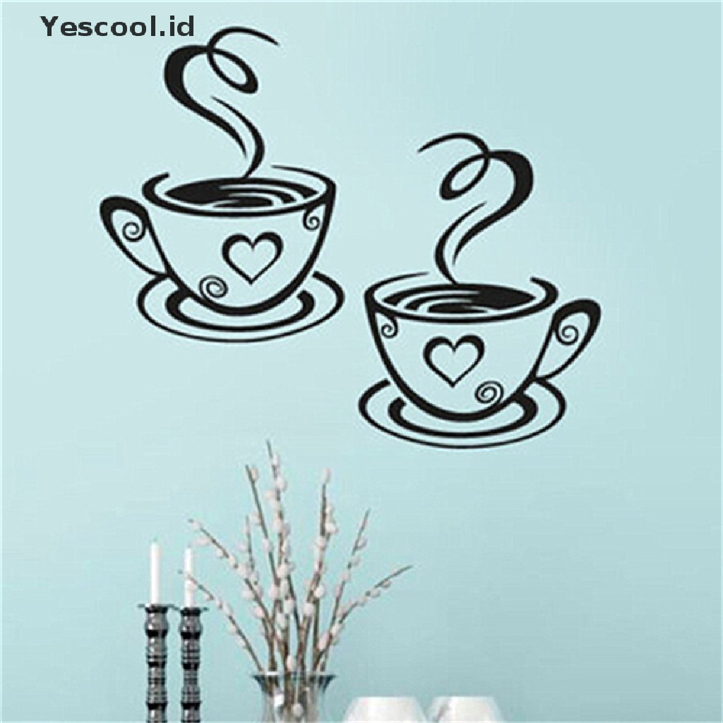 【Yescool】 Coffee Cups Cafe Tea Wall Stickers Art Vinyl Decal Kitchen Restaurant Pub Decor .