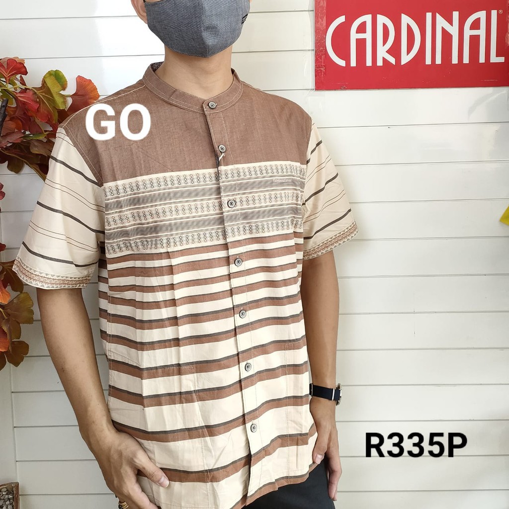 gos S-M CARDINAL KEMEJA KOKO Taqwa Pakaian Pria Original Baju Muslim Salur Lengan Pendek Kekinian