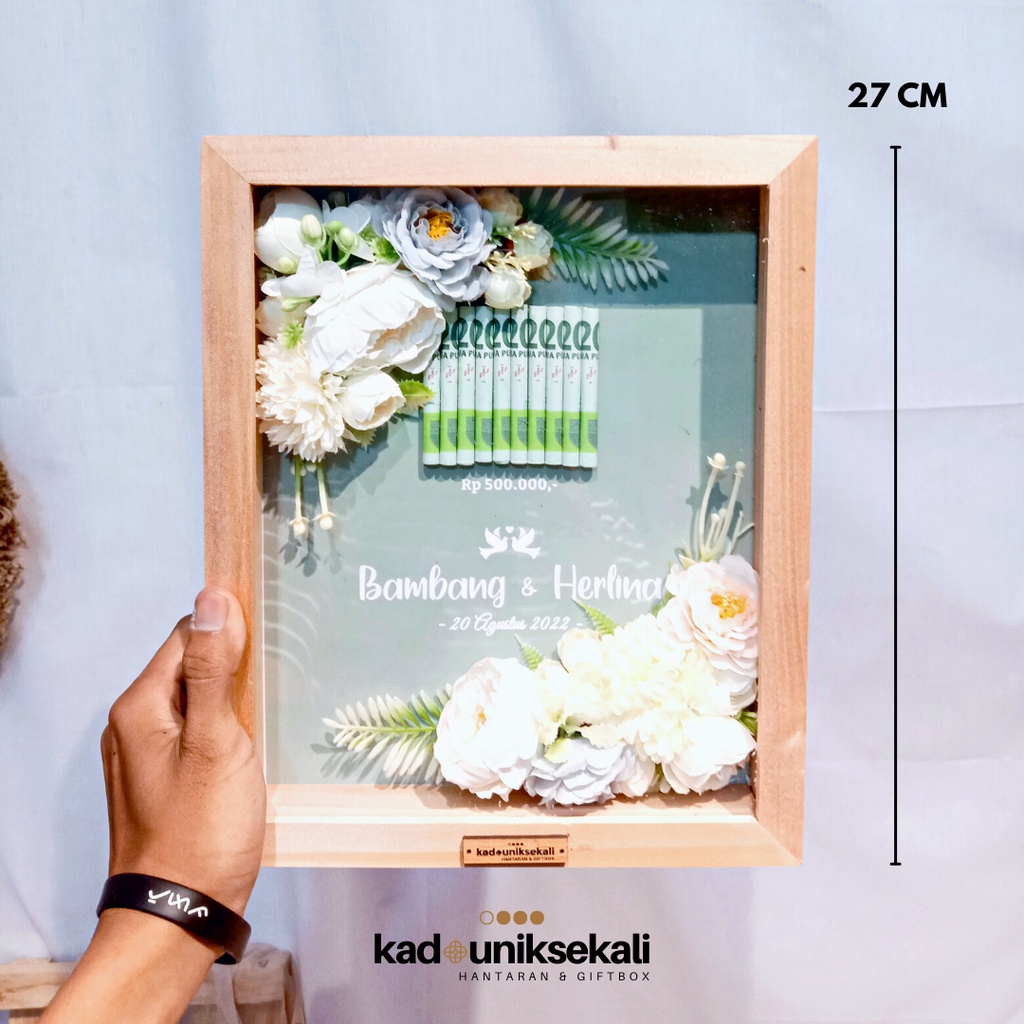 Bingkai Mahar Rustic Dried Flower Bunga Pastel 10R / Mahar Pernikahan / Frame Mahar 3D Pop Up - Kadouniksekali