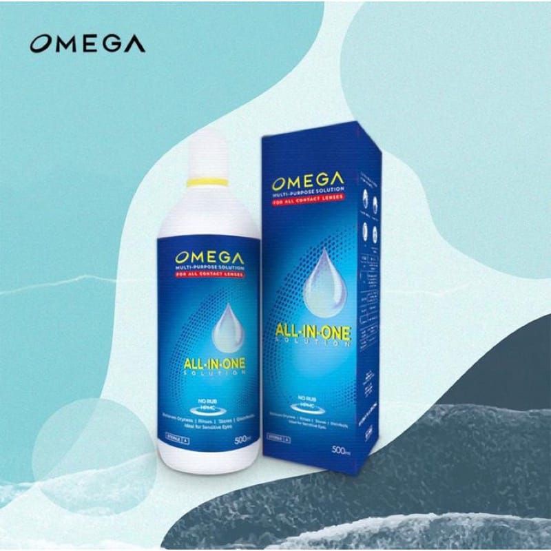 Cairan pembersih softlens OMEGA ALL IN ONE/air perendam&amp;pencuci soflen omega 500ml