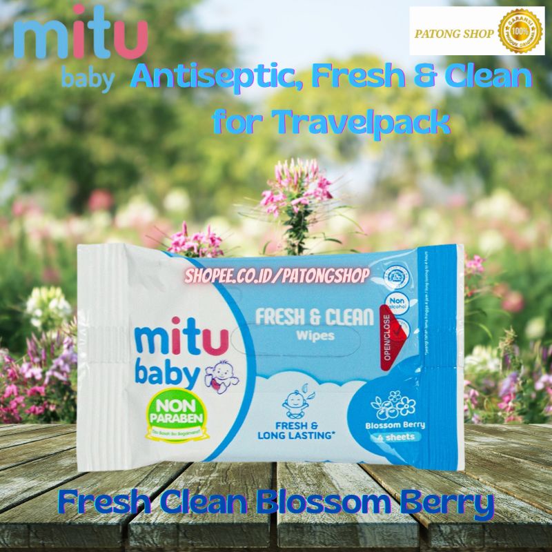 Mitu mini pack Mitu Baby Tissue Basah Travel pack 4's x 12pcs (Renceng)