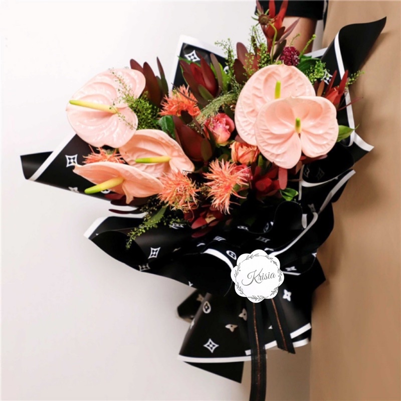 FLOWER WRAPPING BI COLOR “ LV Motif / Gucci Motif” (ECER) TRANSPARENT CELLOPHANE KERTAS BUNGA HAND BOUQUET WATERPROOF