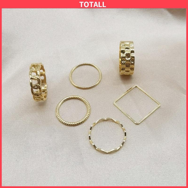 COD 4pcs / Set Cincin Jari Telunjuk Bentuk Geometris Gaya Retro Untuk Wanita-Totall