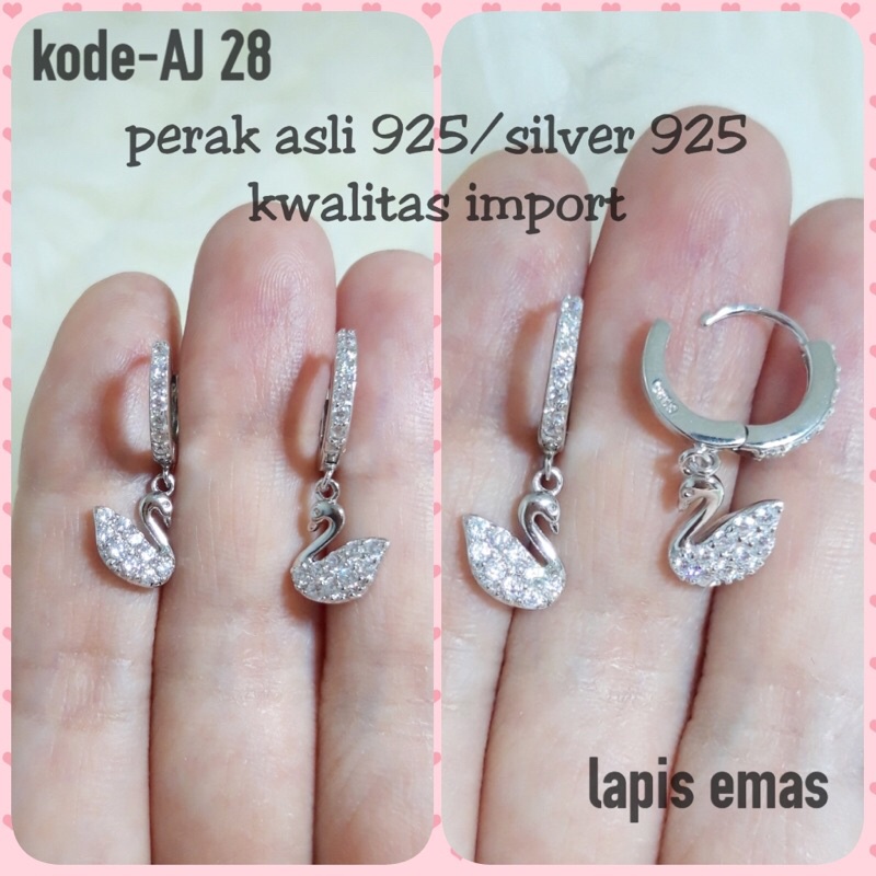 Anting jepit swan Perak asli 925 lapis emas putih/anting dewasa/anting swan/anting jepit/anting