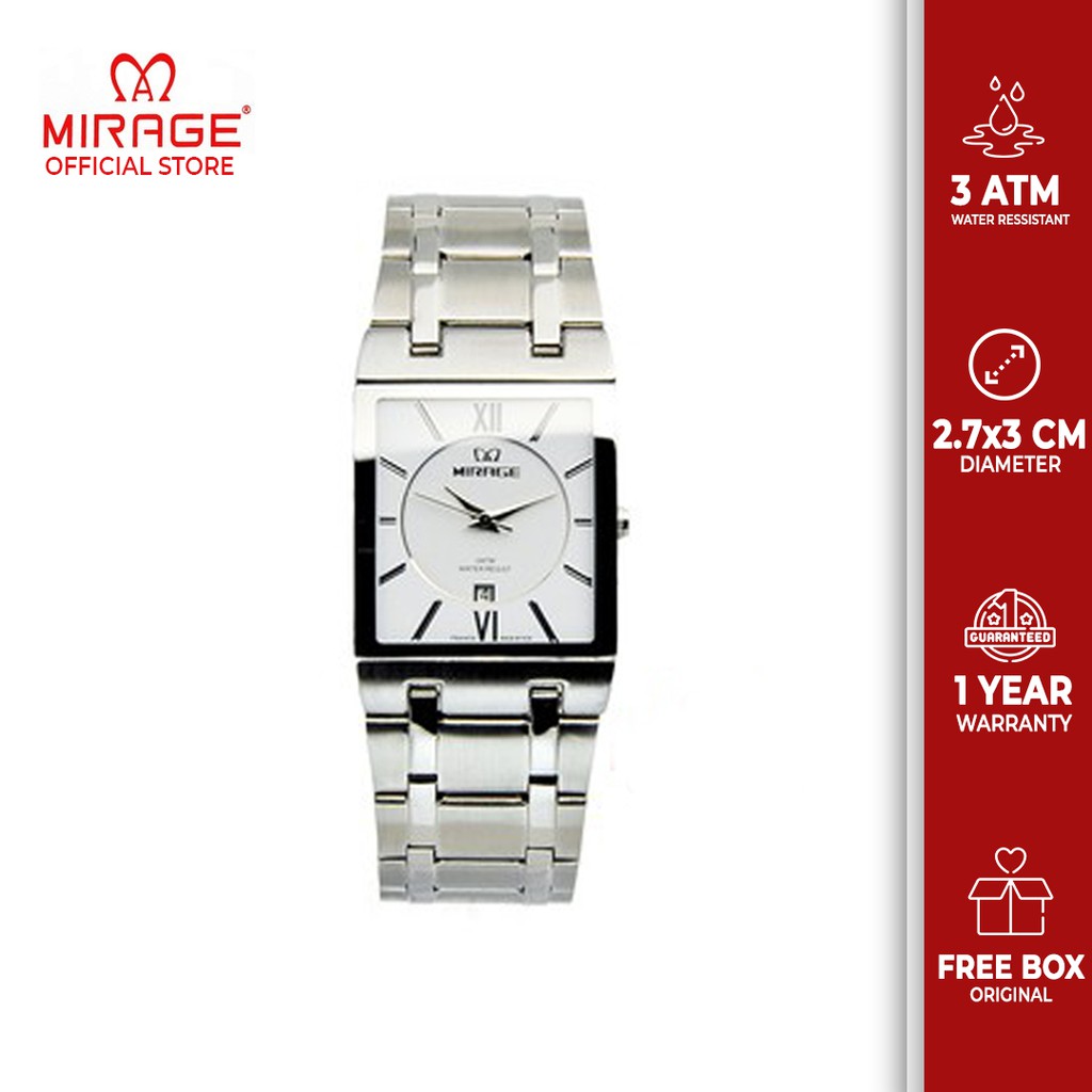 Miragewatch Original Jam Tangan Mirage Pria Silver Stainless Anti Karat Tahan Air 7908 M