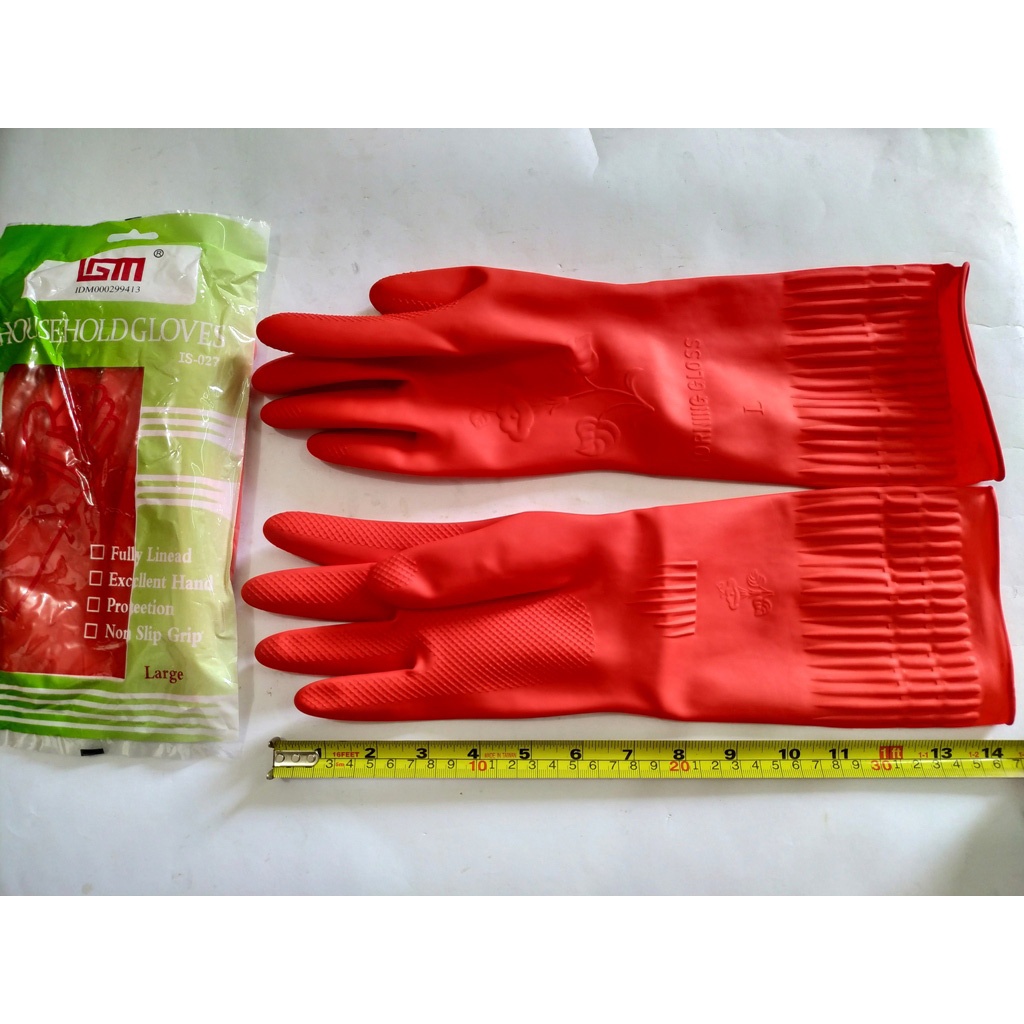 MERAH Sarung Tangan Latex Sebaguna/SARUNG TANGAN KARET TEBAL MURAH / SARUNG TANGAN CUCI PIRING BERKEBUN ANTI SELIP/GLOVES/SARUNG TANGAN KARET /Sarung Tangan panjang Karet Latex Silikon Rubber Cuci Piring Anti Air