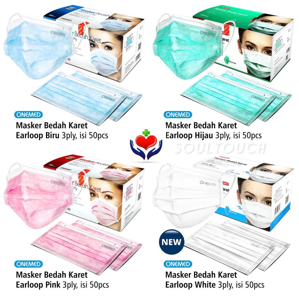 Masker Medis Onemed box isi 50 pcs Mask Bedah Kemenkes Warna Putih Pink Biru Hijau