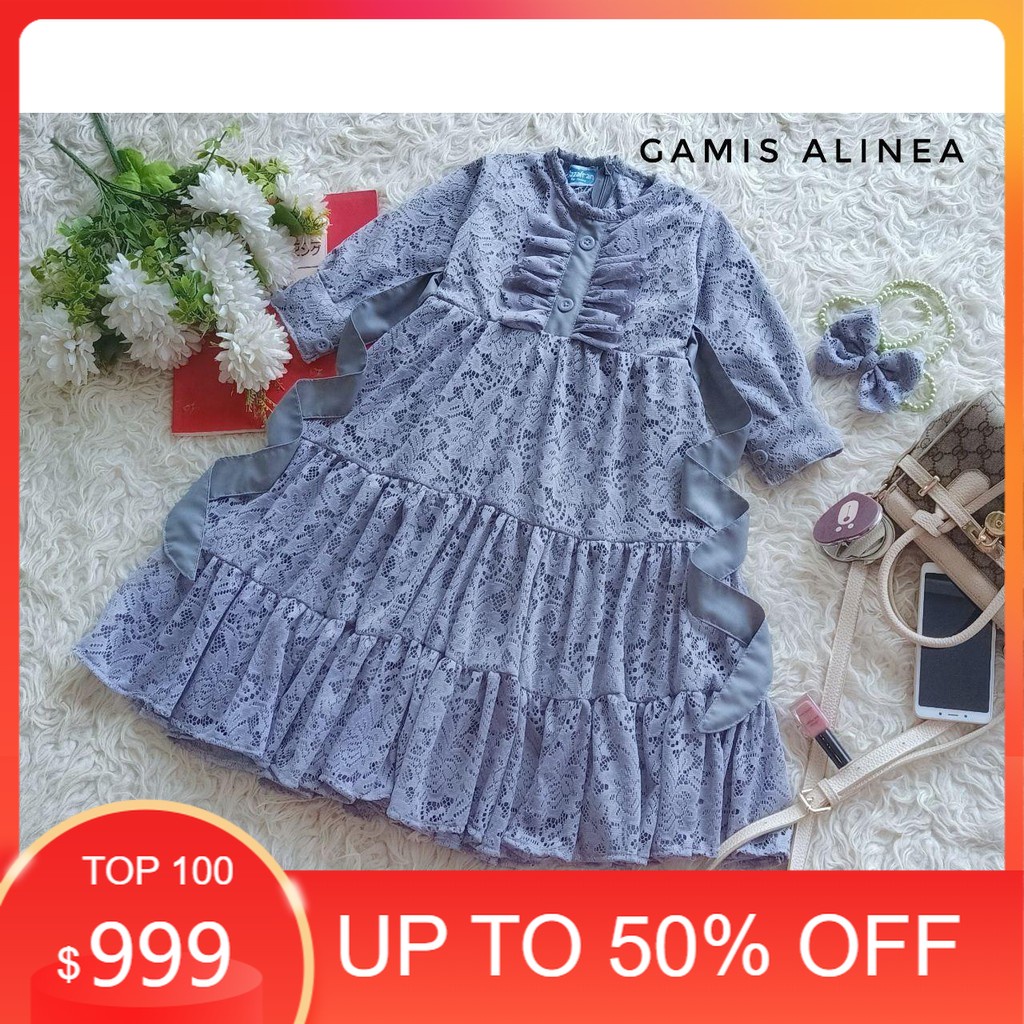 Baju GAMIS ALINEA / GAMIS ANAK KEKINIAN WARNA ABU ABU