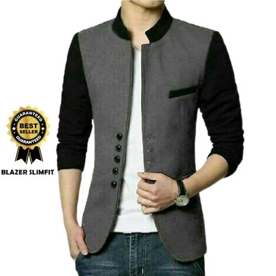 TERLARIS  JAS BLAZER PRIA SLIMFIT ABU KOMBINASI HITAM / JAS PRIA / BLAZER / JAS COWOK / JAS SLIMFIT 