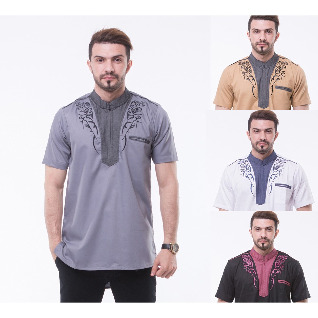 Baju koko Chambray Muslim pria Kekinian