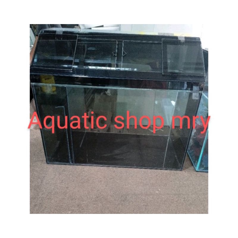 Aquarium 60x30x35 kaca hitam filter samping + tutup
