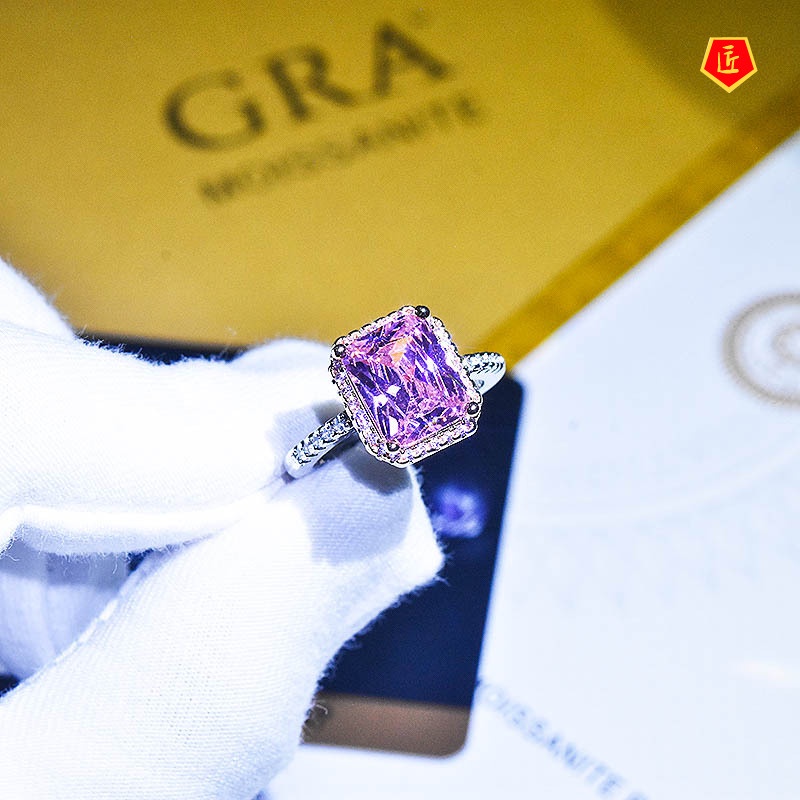 [Ready Stock]Luxury Inlaid Yellow Diamond Ring Pink Crystal Elegant Fashion