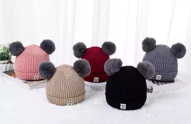 IMPORT Hat Double Pom Topi Anak Rajut Wool Pom Pom Musim Dingin Winter Hat infinity wool kids