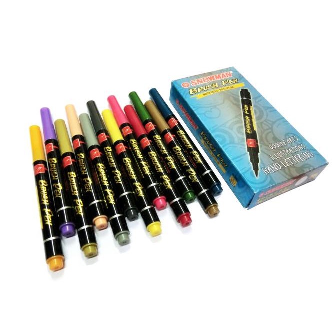 

(BISA COD) Snowman - Brush Pen 12 Colors ( Water Based - Dyestuff Ink ) FREE ONGKIR Kode 1409