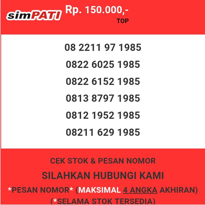 Nomor cantik Telkomsel murah tahun lahir 1985 simpati & loop T0888-150