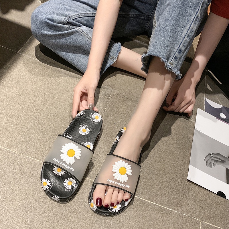 TBIG [COD] Sandal Slop Bunga Wanita Import Korea Style Santai Bahan Karet Wanita