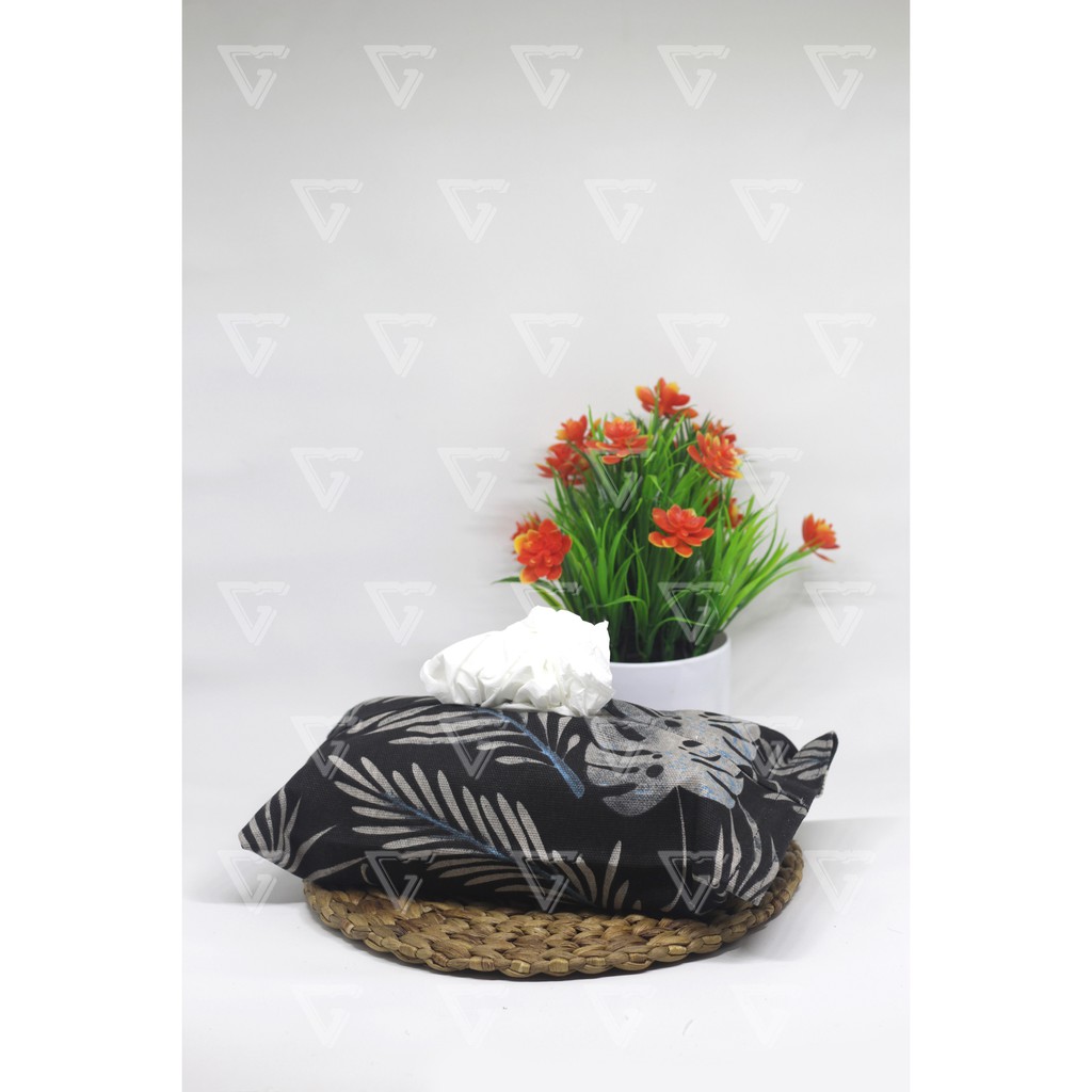 Tempat Tisu -Sarung Tisu - Cover Tissue - Box Tisu Kanvas - Wadah Tisu Motif  FLORAL HITAM