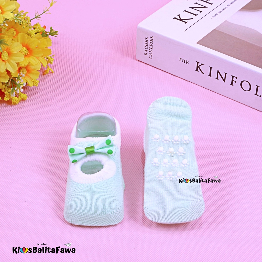 [HIJAU MUDA] Kaos Kaki Pita Renda &amp; Prewalker Socks 3D Bayi / Anti Slip Raju Halus Baby Perempuan Import Murah Polos Stretch Babycinnamon