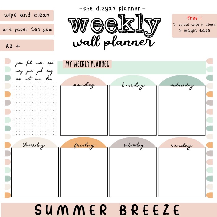 

[RESTOCK] Weekly Wall Planner | Schedule Board | Wipe n Clean | Color Pallet - Summer Breeze