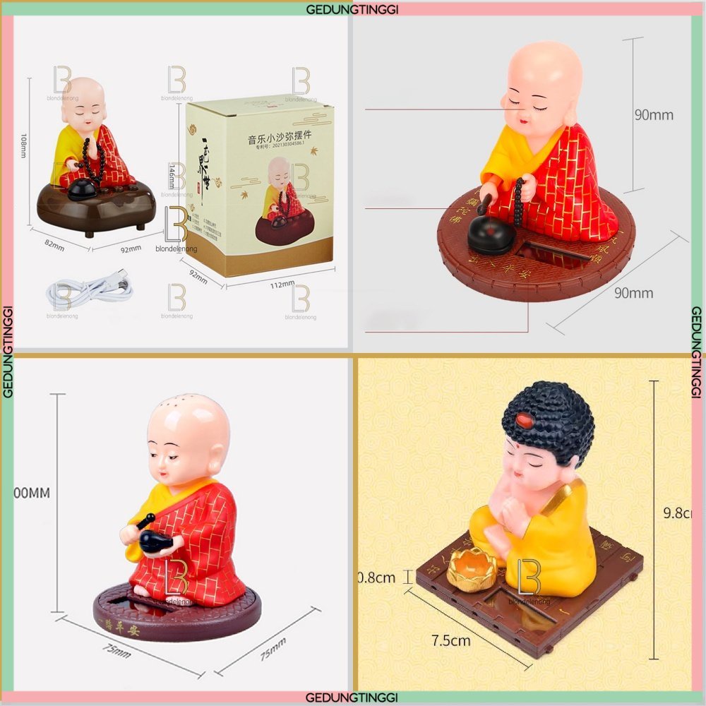 Patung Pajangan Hiasan Biksu Monk Buddha Budha Gerak Goyang Dashboard Mobil Solar Cahaya Radio Lagu Audio Tape Musik Music Player Altar Doa Sembahyang Sembayang Meditasi Matra Buddha Budha Liam Keng Da Bei Zhouw Tapeicou Tai Pe Chouw Amitofo Baterai Batre