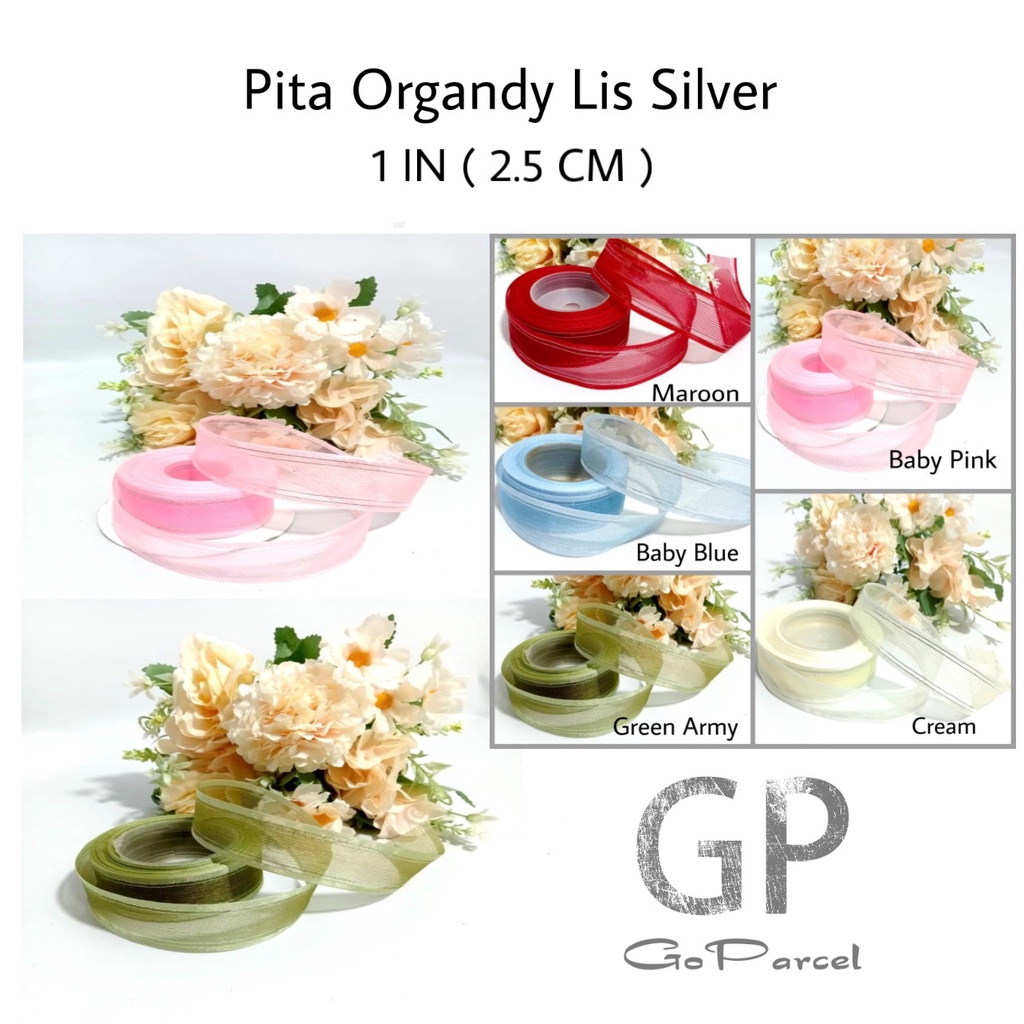 ( Meter ) PITA ORGANDY LIS SILVER 1IN 1.5INCH ( 2.5 CM ) - GIFT RIBBON 25MM 40MM ( MADE IN TAIWAN ) PITA ORGANDI / ORGANZA / HIASAN KADO / EKSCLUSIVE / ELEGANT CLASSIC