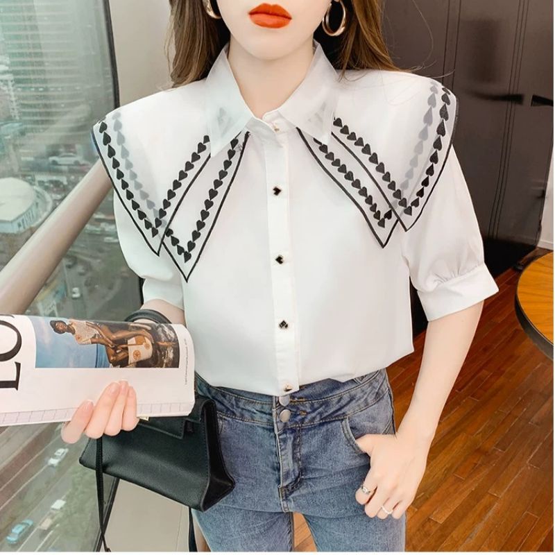 MDLV ~ 2170# Marilia Double Collar Shirt Atasan Blouse Korea Fashion Import