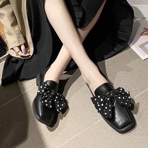 RYS - Dot Bowknot Sepatu Loafers Wanita Fashion Casual - Ori Import