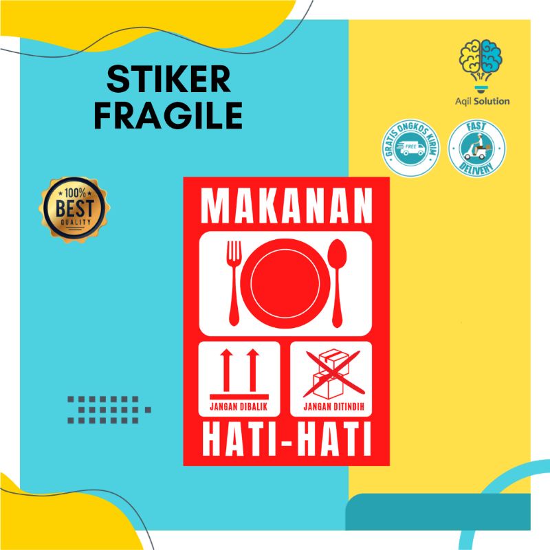 [50 pcs 7x9cm ] Stiker Fragile Stiker Pengingat kurir Label Pengiriman Makanan, Stiker Lucu Jokes ukuran besar