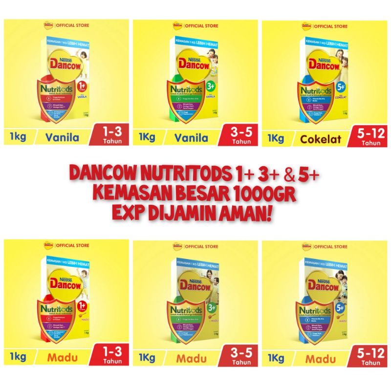 DANCOW Advanced/Nutritods 1+/3+/5+ Madu/Vanila/Coklat Kemasan 1kg dan 900gr