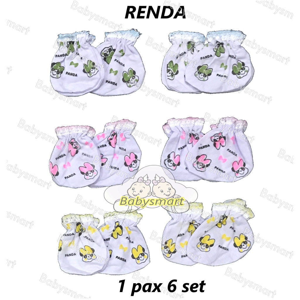 Babysmart - 6 Set Sarung Tangan dan Kaki Bayi STK New Born (NB) Bahan Katun