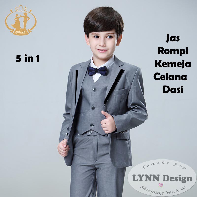 2- 10 tahun PREMIUM Setelan jas anak tuxedo 5 in 1 ABU