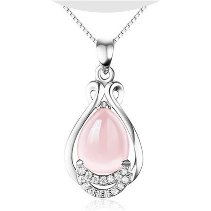 [Ready Stock]Korean Necklace Rose Gold Plated Pink Crystal Women's Pendant Elegant Fashion