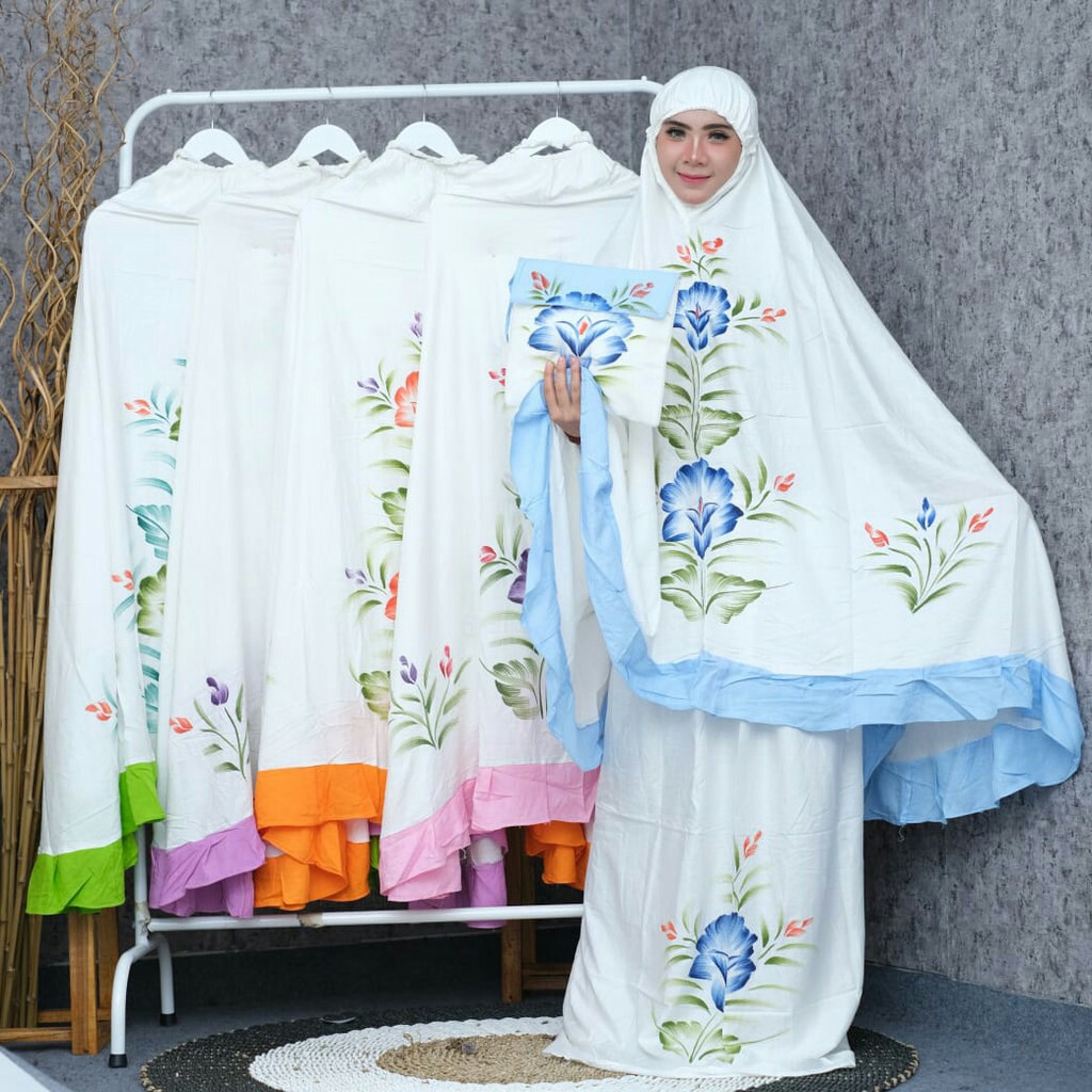 Mukena Rayon Lukis Putih PREMIUM  Super Jumbo