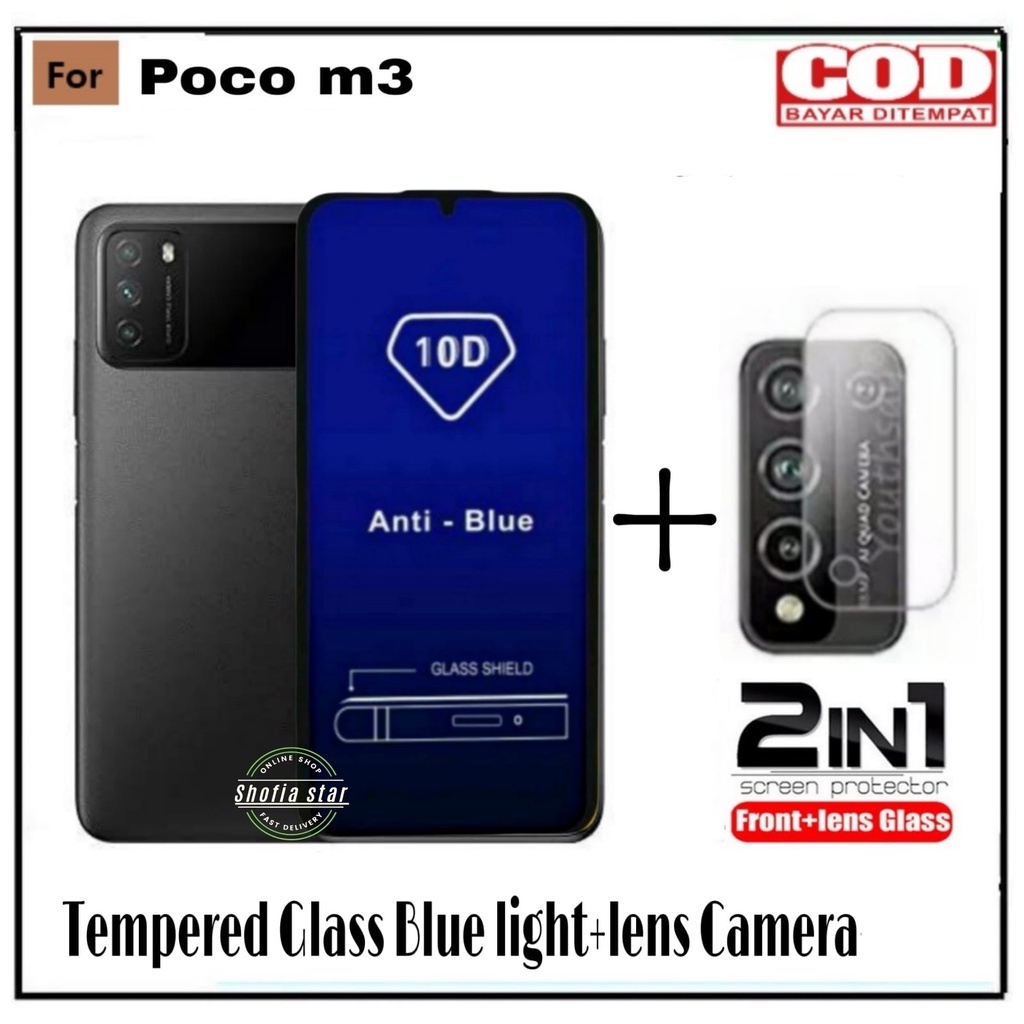 PROMO 2IN1 TEMPERED GLASS BLUE LIGHT POCO M3 M3 PRO X3 X3 PRO X3 NFC ANTI RADIASI FULL LAYAR