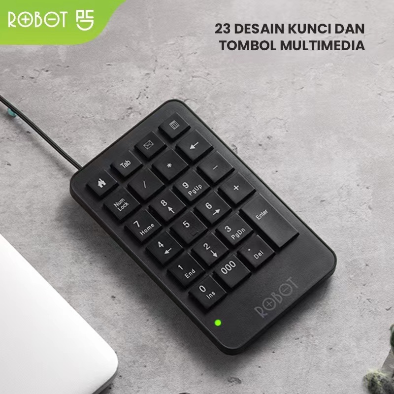 ROBOT RK01 Wired Numeric Keypad Black Tombol Multimedia Numpad Portable Original - Garansi Resmi 1 Tahun