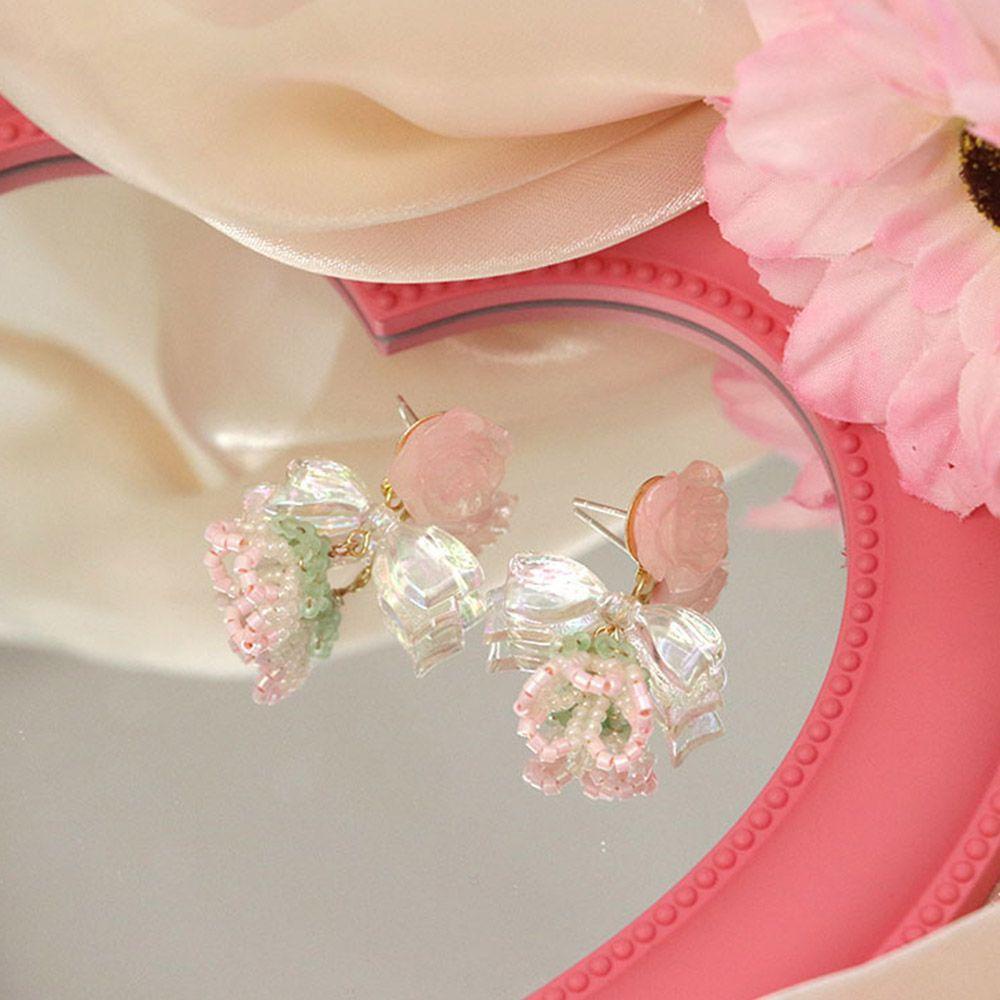 Mxbeauty Anting Wanita Trendi All-Match Musim Semi Musim Panas Pesta Pernikahan Perhiasan Gaya Korea Anting Ikatan Simpul Kristal